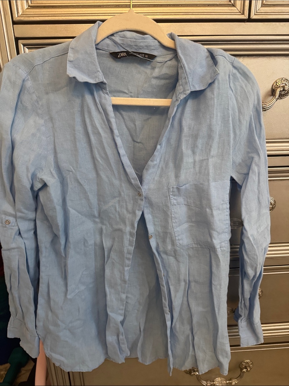 Zara Light Blue Button-Down Linen Shirt